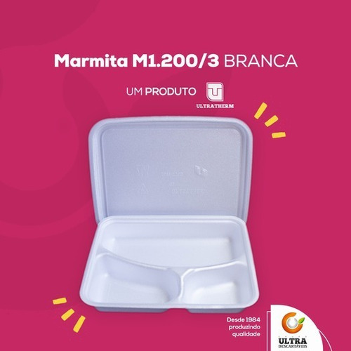 Imagem 3 de 4 de Marmitex Isopor 3 Divisórias 1200ml C/ Tampa 10un