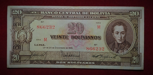 Billete 20 Bolivianos 1945 Bolivia Pick 140 A.7