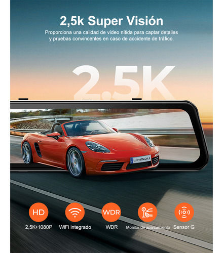 Camara para auto LINGDU LD2K 2.5k Smart Wifi Doble,Con Cámaras De Visión Delantera Y Trasera, G-sensor, Visión Nocturna