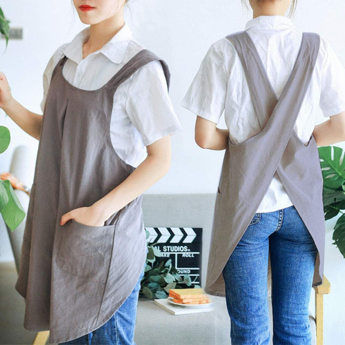 Delantal Para Mujer Con Espalda Cruzada, Estilo Japonés, Sin
