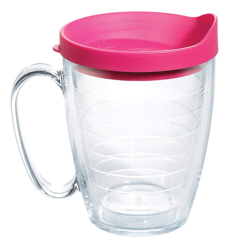 Vaso Aislado Doble Pared Transparente 473 Ml Tapa Fucsia