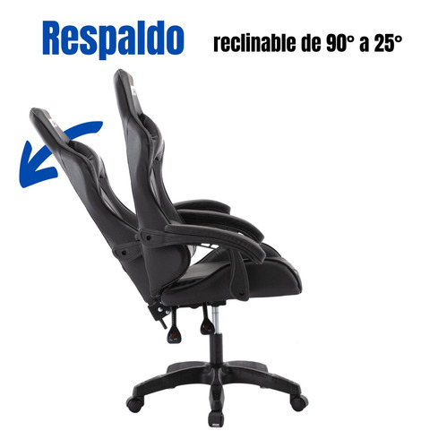Silla Gamer Reclinable Para Escritorio, Ergonomica Ajustable Azul Con Negro Cuero Sintético