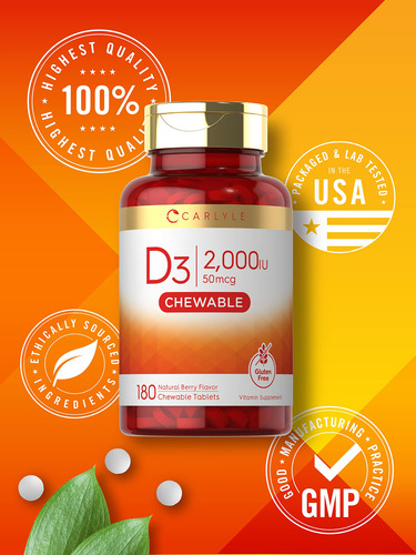 Suplemento Carlyle De Vitamina D3 Mastigável 2000 Ui (50mcg)