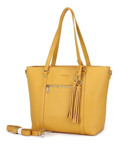 Cartera tote Trendy 20999 diseño liso de cuero sintético  amarillo asas color amarillo