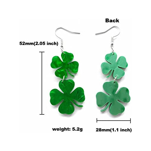 Aretes De Trébol Acrílico Verde Para Mujer