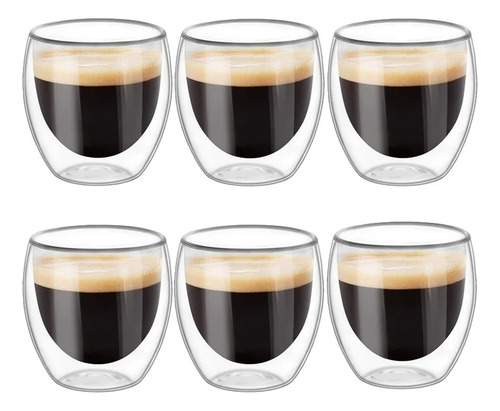 Set De 6 Tazas Mug Doble Pared 80ml Frio - Caliente Sin Asa