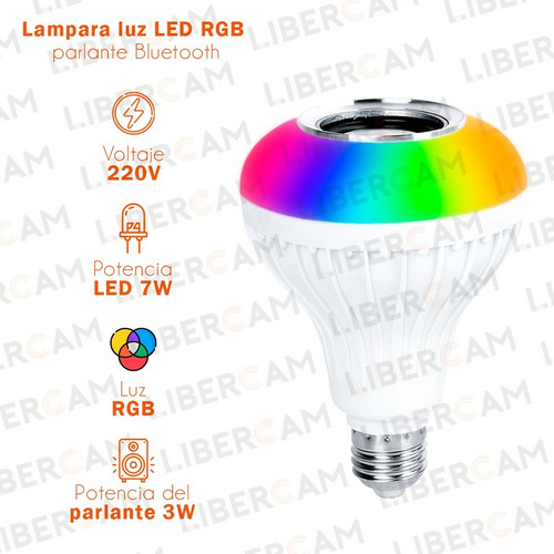 Imagen 3 de 10 de Lampara Luz Led Rgb Parlante Bluetooth 220v Control Remoto