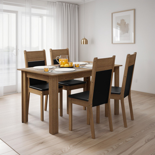 Juego De Comedor Con Mesa Y 4 Sillas Madesa 5009 Mn Color Marrón/Negro