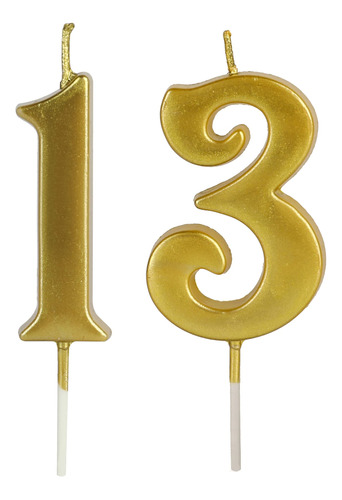 Vela Dorada Cumpleaño Numero 13 Para Pastel Purpurina 1 Niño