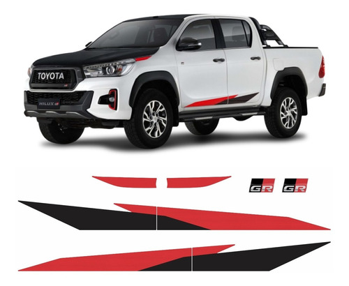 Kit Hilux Gr Sport V6 Adesivo Faixa Lateral E Emblema Toyota