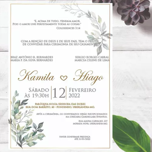 Convite de Casamento Floral Digital! Frete Grátis