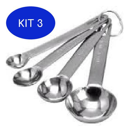 Kit 3 Jogo Colher De Medidas Mundial Gourmet 4 Pcs