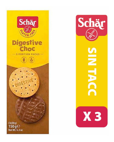 Galletitas Digestive Chocolate Sin Tacc Marca Schär X 3