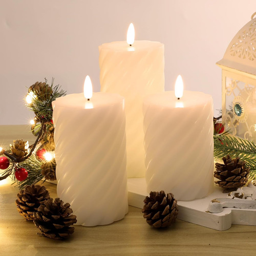 Loliow Twist Velas - Juego De 3 Velas Parpadeantes Sin Llama