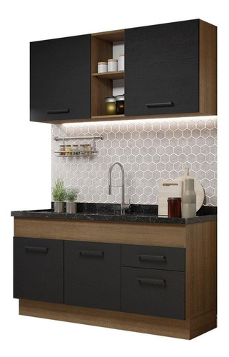 Cozinha Compacta Agata Madesa 150002 Armário Sem Tampo Rp Cor Rustic/Preto