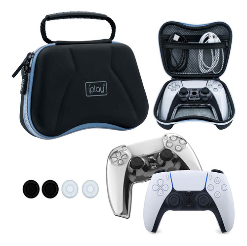 Kit 6 En 1 Para Mando Ps5 Case Rígido + Estuche, Grips Iplay