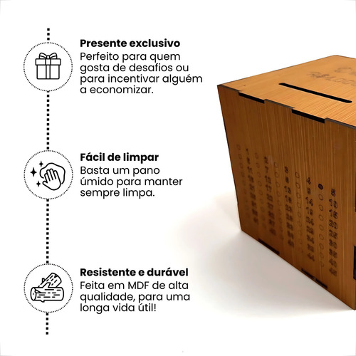 Cofre Desafio 1k 5k 10k 20k Mdf Cor Caramelo Método Japonês