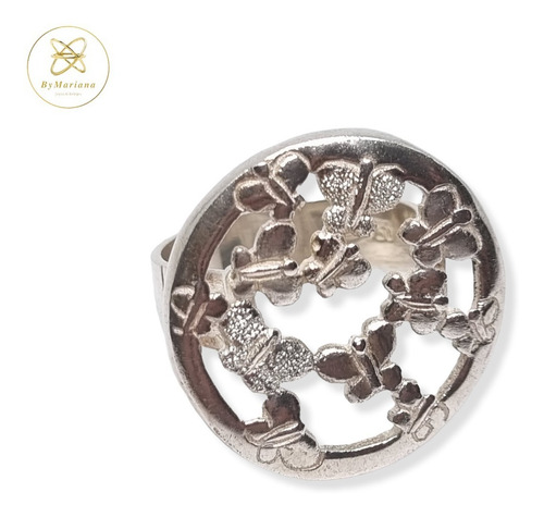 Imagen 2 de 8 de Anillo Plata Redondo Con Mariposas Caladas