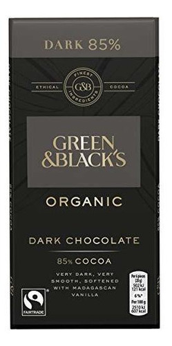 Chocolate Negro Orgánico 85% Cacao, 3.52 Oz (pack 6)