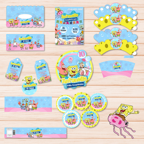 Kit Imprimible De Bob Esponja Para Niña Totalmente Editable
