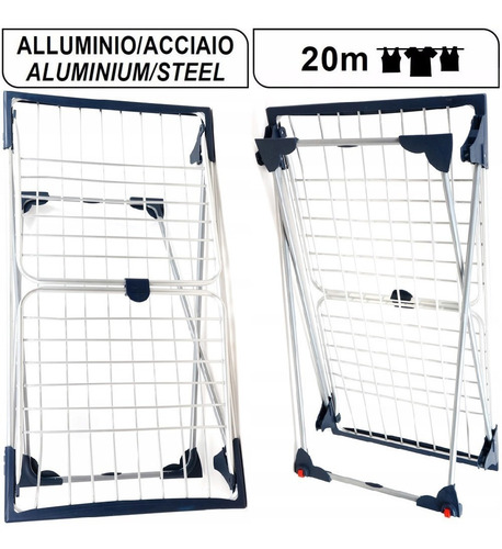 Tendedero Tender Ropa Pie Con Alas Acero Aluminio Marca Gimi Hecho En Italia - Resiste Sol Y Lluvia