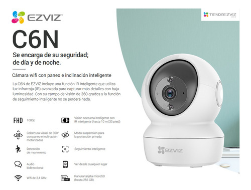 Ezviz C6n Wifi 1080p Seguimiento 360° + Soporte De Pared