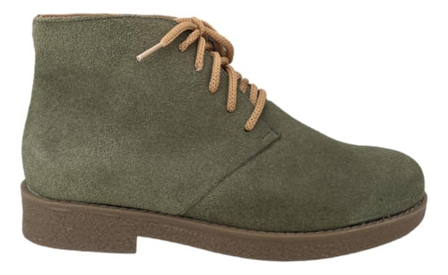 Bota Borcego Baja Mujer Cuero Verde Begonia Moda Sposami 