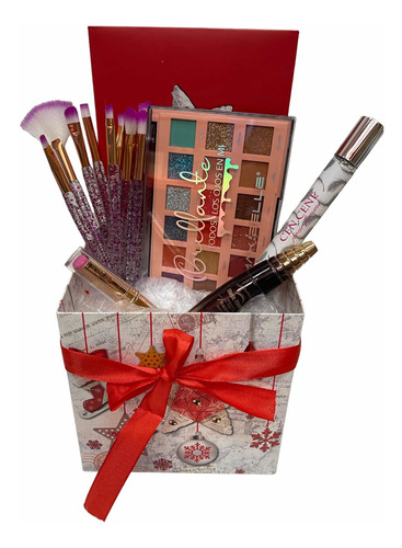 Caja De Regalo Sombras Brochas Rimel Labial Perfume Navidad 