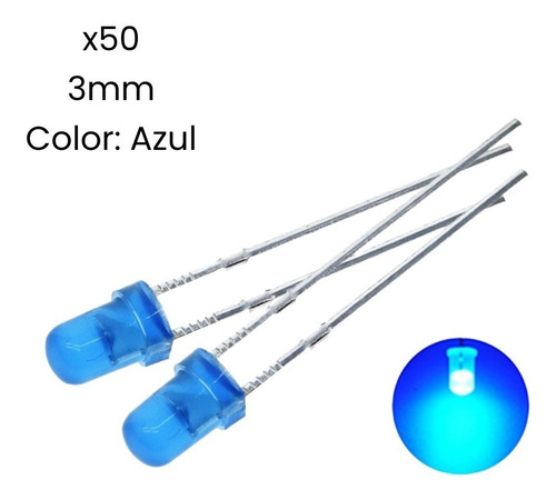 Diodos Led 3mm Color Azul Alta Calidad 50 Piezas