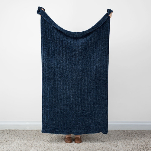 Frazada Cobertor Luxus Esquimal Color Azul Marino (chenille)
