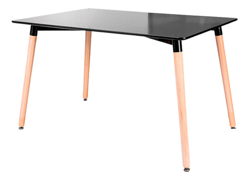 Mesa Comedor Blanca Eames Rectangular 120x80  Tapa Negro Patas Café