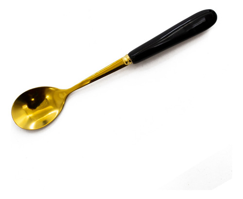 Set X6 Cucharitas Hc Porcelana Black Y Acero Inoxidable Gold Mango Negro
