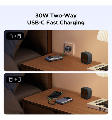 Batería Externa Ugreen Uno De 10.000 Mah Con Cable Usb-c De