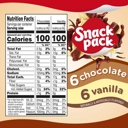 Snack Pack Tazas De Pudín Con Sabor A Chocolate Y Vainilla P