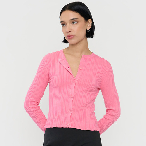 Sweater Mujer Cárdigan Botones Palo Rosa Corona