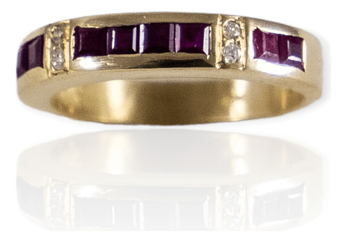 Anillo Oro 18k Medio Sin Fin Con Rubies Y Brillantes - Mujer