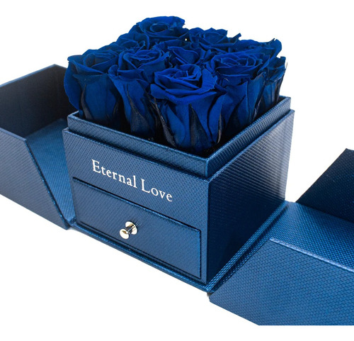 9 Mini Rosas Preservadas Airosa Color Azul Joyero Azul