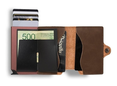 Imagen 4 de 10 de Billetera Walla Wallets Vintage Pardo Cuero Marron Rfid