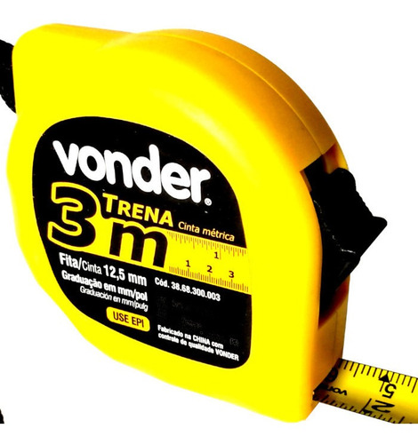 Trena Fita 3 M X 12,5 Mm Em Aço C/ Trava, Ponta Metálica