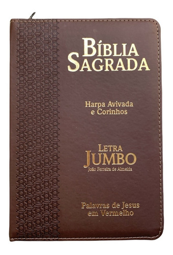 Bíblia Letra Jumbo Almeida Arc Com Zíper Harpa Marrom