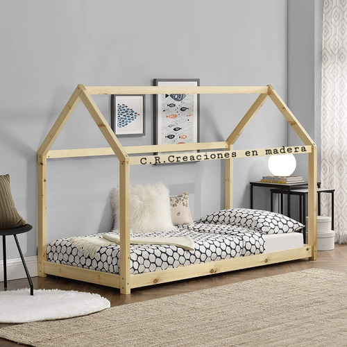  Cama De Madera Con Forma De Casa