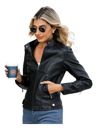 Cazadora Biker Casual De Piel Para Mujer