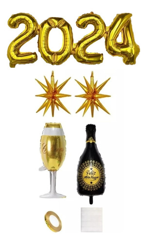 Globos Año Nuevo Copa Botella Champagne Estrellas 14 Puntas