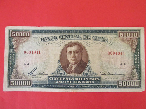 Billete Chile 50.000 Pesos Firmado Maschke - Mackenna 1958