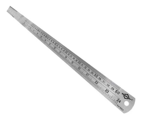 Régua Aço Inox 60cm Escala Polegadas 24 600mm