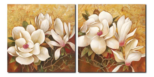 Pyradecor Flores De Magnolia Modernas Grandes En 2 Paneles E