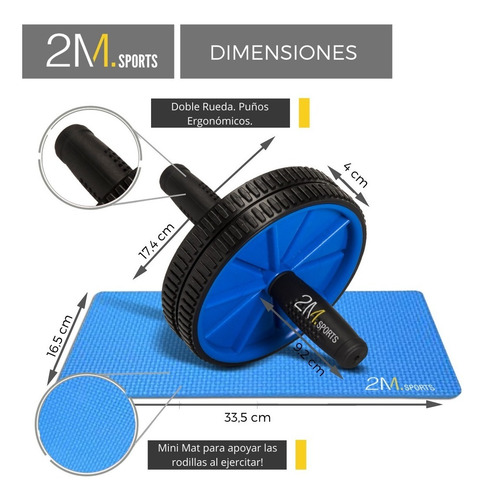Imagen 4 de 10 de Kit Mat + Rueda + Mancuernas + Tobilleras 2kg + Soga + Banda