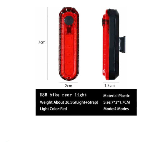 Luz Trasera Led Para Bicicleta, Recargable Usb, Impermeable.