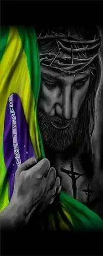 Adesivo Jesus Segurando A Bandeira Do Brasil 120x60 Cm
