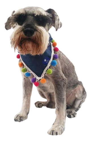 Paliacate Boho Azul P/perro C/pompones Colores Xch Pet Pals